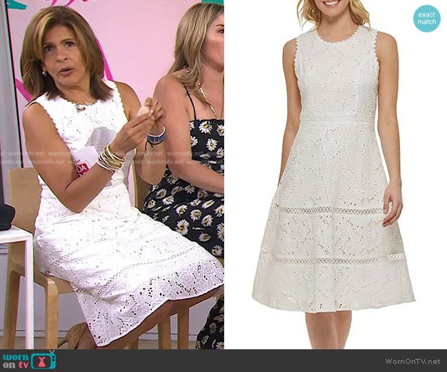 Karl Lagerfeld Sleeveless Jewel Neck Eyelet Lace A-Line Dress worn by Hoda Kotb on Today