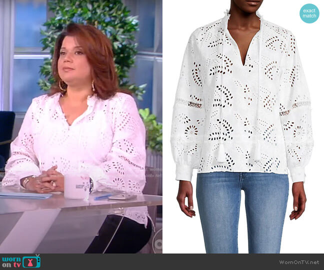 Kobi Halperin Winston Eyelet Blouse worn by Ana Navarro on The View