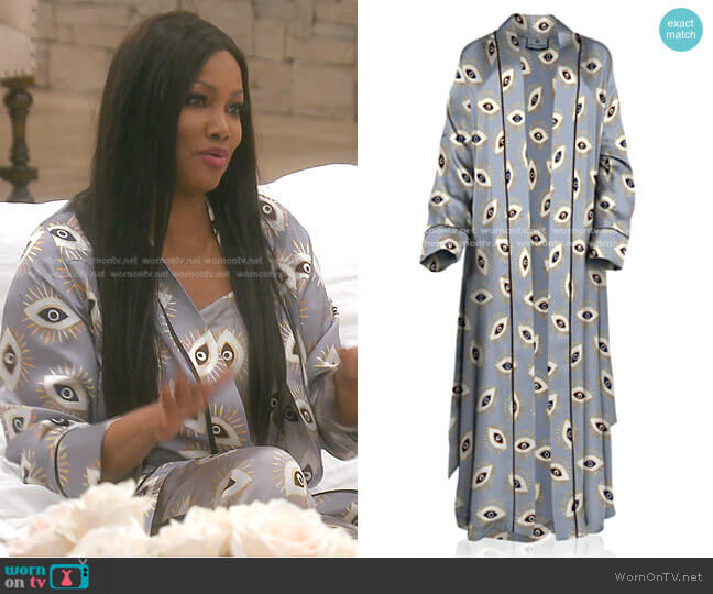Kyle x Shahida Evil Eye Designer Print Robe worn by Garcelle Beauvais on The Real Housewives of Beverly Hills