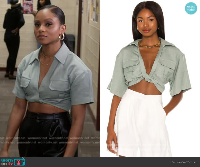 L'Academie The Chrisa Crop Blouse worn by Simone (Geffri Hightower) on All American Homecoming