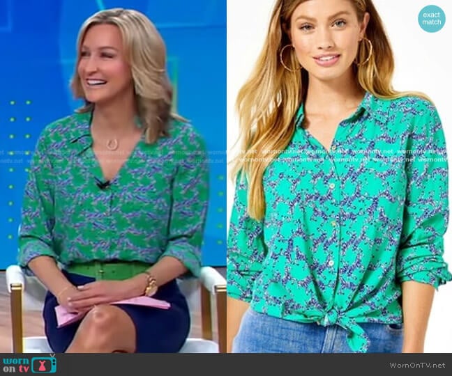 Lilly Pulitzer Sea View Linen Button Down Top worn by Lara Spencer on Good Morning America