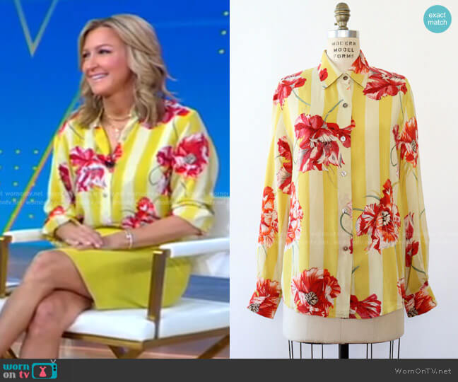 Ellen Tracy Silk Wallpaper Blouse worn by Lara Spencer on Good Morning America