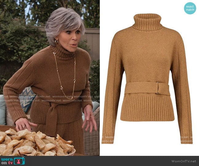 Lora Piana Turtleneck cashmere sweater worn by Grace (Jane Fonda) on Grace and Frankie