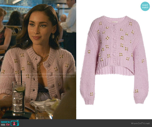 LoveShackFancy Emilie Alpaca Blend Crop Cardigan worn by Isabella (Priscilla Quintana) on Good Trouble