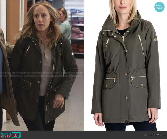 MICHAEL Michael Kors Hooded Anorak Raincoat worn by Teddy Altman (Kim Raver) on Greys Anatomy