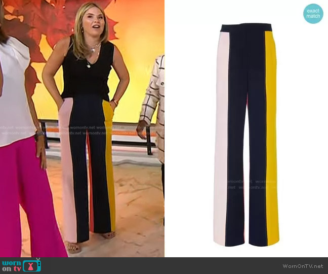 Lela Rose Maggie Color-Blocked Crepe Flared Pants worn by Jenna Bush Hager on Today