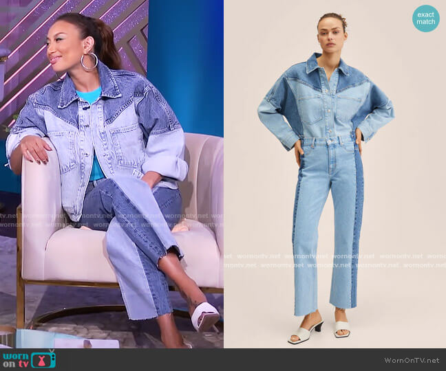Mango Oversize denim jacket worn by Jeannie Mai on The Real