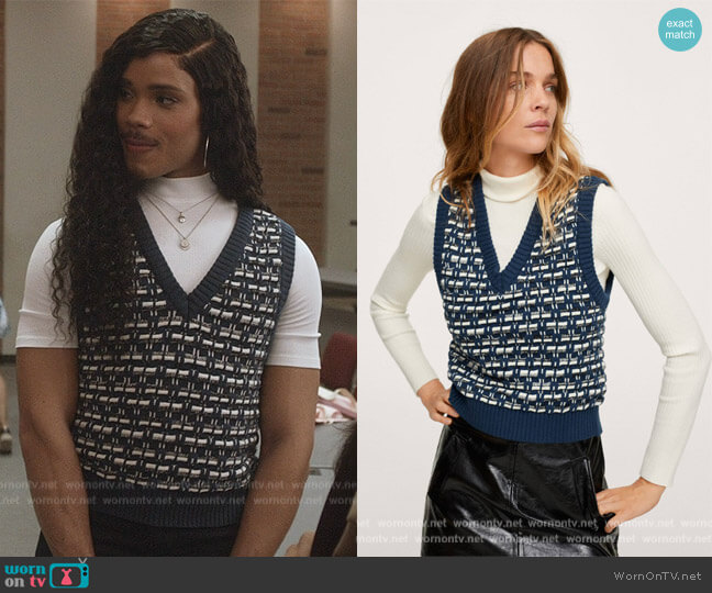 Mango Contrasting Knit Gilet worn by Nathanial Hardin (Rhoyle Ivy King) on All American Homecoming