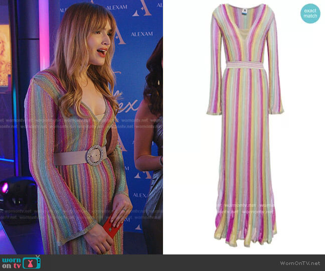 M Missoni Metallic striped crochet-knit maxi dress worn by Kirby Anders (Maddison Brown) on Dynasty