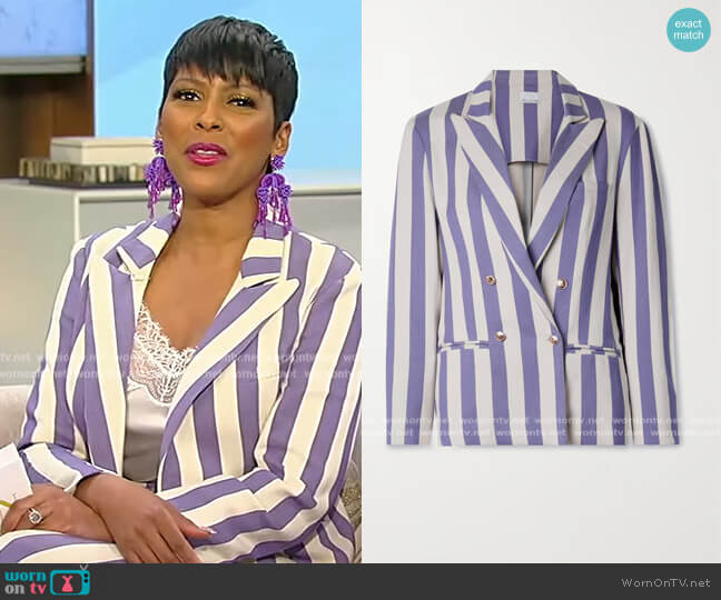 Miguelina Chiara double-breasted striped cotton-twill blazer worn by Tamron Hall on Tamron Hall Show