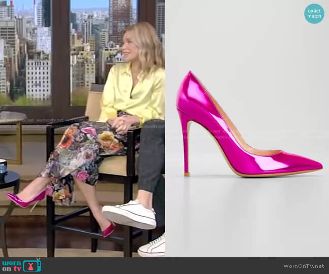 Gianvito Rossi Mirror Calfskin Stiletto Pumps worn by Kelly Ripa on Live with Kelly and Mark