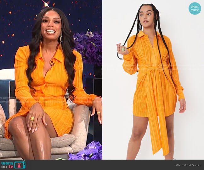 Missguided Plisse Tie Waist Shirt Dress worn by Francesca Amiker on E! News