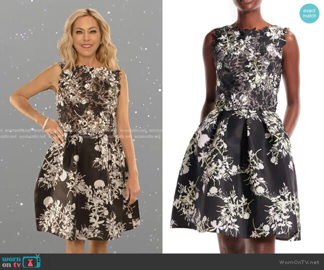 Monique Lhuillier Sleeveless Floral Lace Cocktail Dress worn by Sutton Stracke on The Real Housewives of Beverly Hills