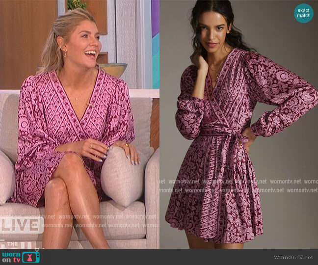 Omika Long-Sleeve Wrap Mini Dress worn by Amanda Kloots on The Talk