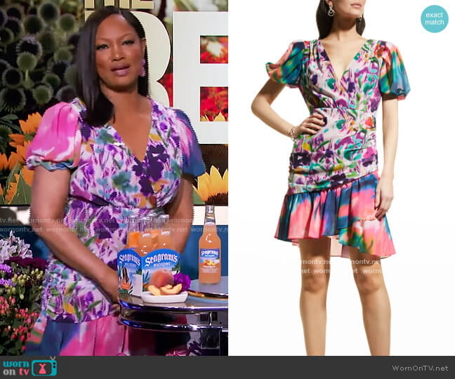 One33 Social Ruched Floral-Print Flounce Dress worn by Garcelle Beauvais on The Real