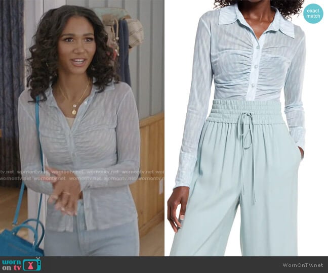 Open Edit Ruched Mesh Button-Up Shirt worn by Layla Keating (Greta Onieogou) on All American