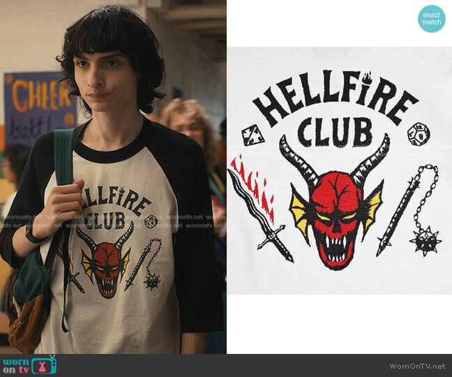 Trevor Girard Hellfire Club Raglan T-Shirt designed worn by Mike Wheeler (Finn Wolfhard) on Stranger Things