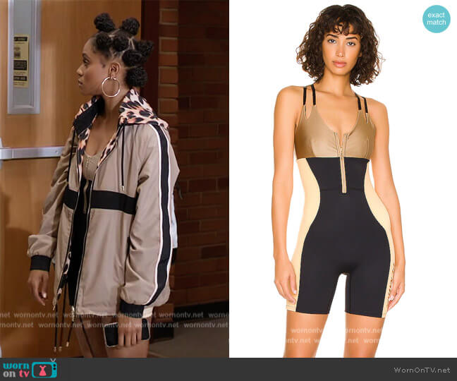 PE Nation Downswing Bodysuit worn by Simone (Geffri Hightower) on All American Homecoming
