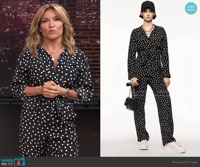 Zara Polka Dot Jumpsuit worn by Kit Hoover on Access Hollywood