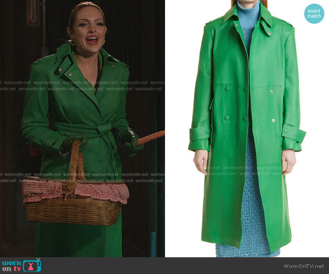 Remain Birger Christensen Pirene Double Breasted Leather Coat worn by Fallon Carrington (Elizabeth Gillies) on Dynasty