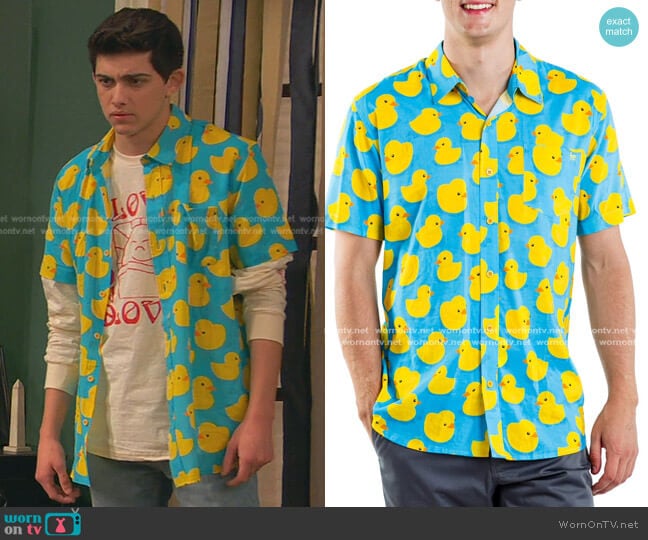 Tipsy Elves Rubber Ducky Hawaiian Shirt worn by Neil (Felix Avitia) on Ravens Home