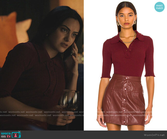Autumn Cashmere Ribbed Polo with Scallop Detail worn by Veronica Lodge (Camila Mendes) on Riverdale
