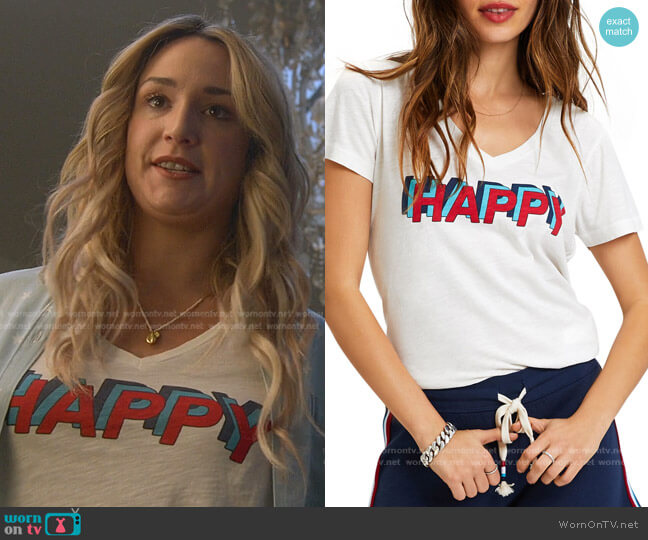 Sol Angeles Happy V Neck Tee worn by Davia (Emma Hunton) on Good Trouble