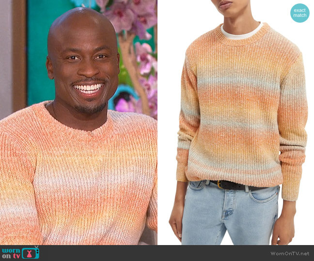 Scotch and Soda Ombré Stripe Crewneck Sweater worn by Akbar Gbajabiamila on The Talk