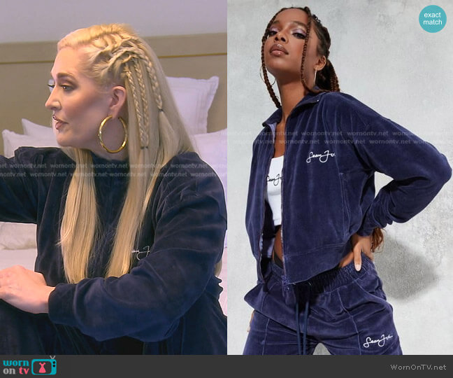 Sean John x Missguided Velour Zip Cropped Jacket worn by Erika Jayne on The Real Housewives of Beverly Hills