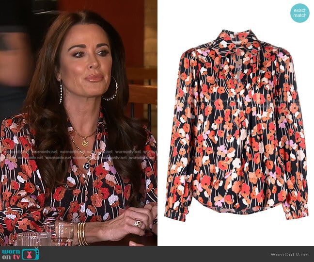 See by Chloe Floral-Print Pussybow Blouse worn by Kyle Richards on The Real Housewives of Beverly Hills
