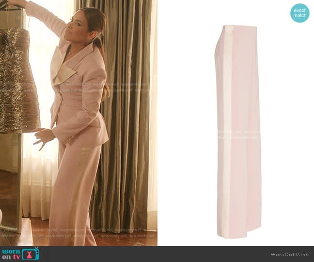 Sergio Hudson Satin-Trimmed Crepe Tuxedo Pants worn by Cristal Jennings (Daniella Alonso) on Dynasty