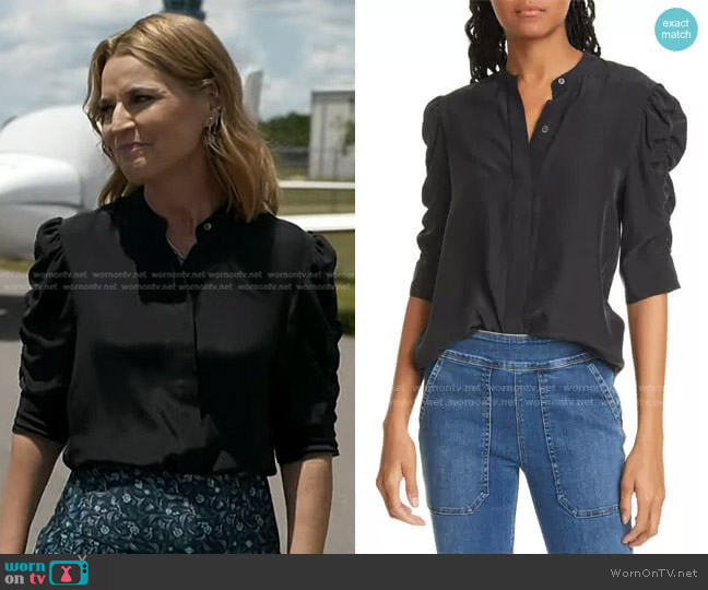 Frame Shirred Sleeve Silk Blouse worn by Savannah Guthrie on Today