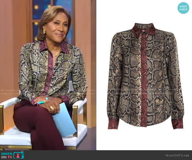Victoria Beckham Slim Snake-Printed Silk Shirt worn by Robin Roberts on Good Morning America