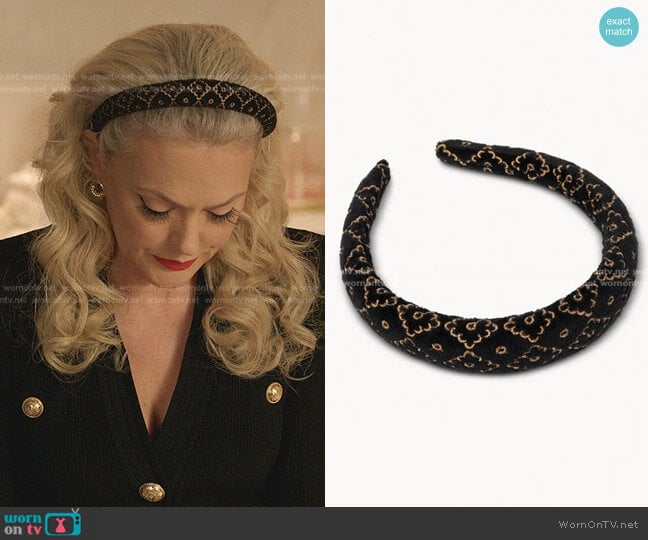 Spartina 449 Embroidered Velvet Headband worn by Alexis Carrington (Elaine Hendrix) on Dynasty