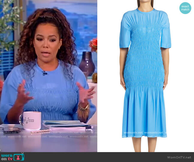 Stella McCartney Smocked Silk Midi Dress worn by Sunny Hostin on The View