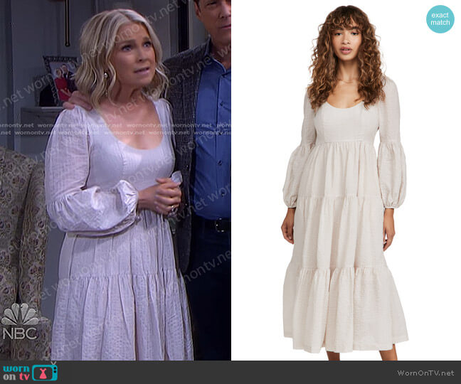 Cinq a Sept Striped Midi Rose Dress worn by Jennifer Horton (Melissa Reeves) on Days of our Lives