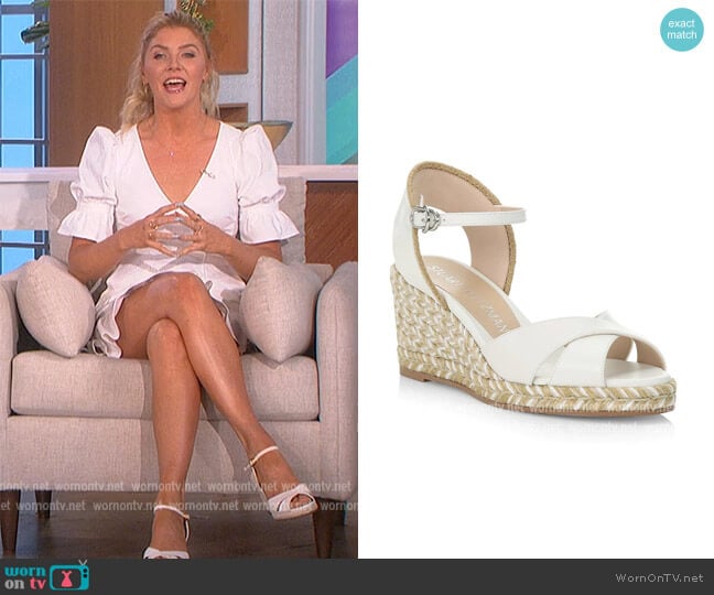 Stuart Weitzman Mirela Leather Espadrille Wedge Sandals worn by Amanda Kloots on The Talk