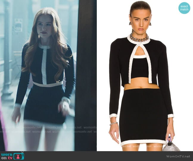 T by Alexander Wang Logo Cropped Cardigan worn by Cheryl Blossom (Madelaine Petsch) on Riverdale