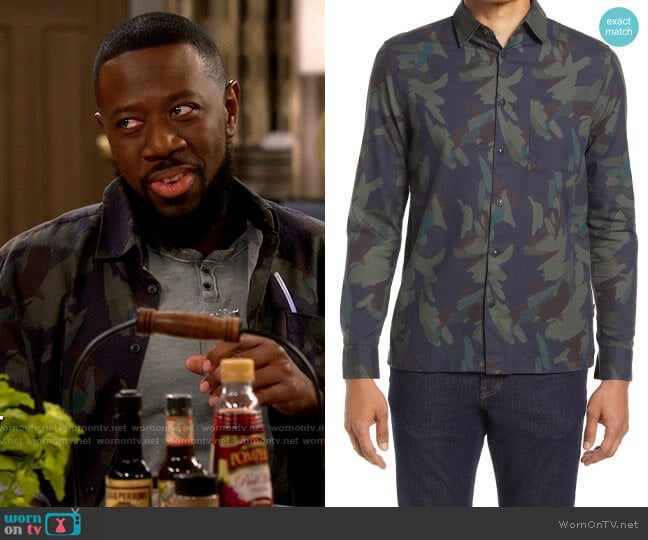 Ted Baker Fielder Camo Print Shirt worn by Malcom (Sheaun McKinney) on The Neighborhood