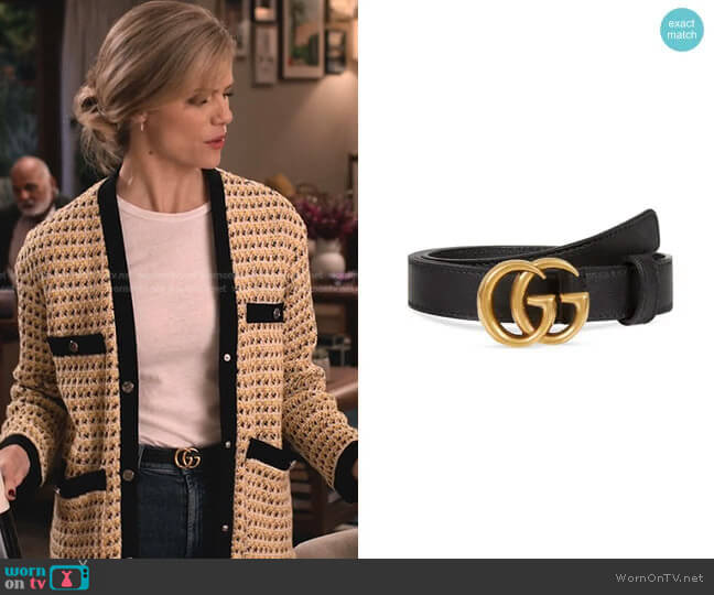 Gucci Thin Leather GG-Buckle Belt worn by Mallory (Brooklyn Decker) on Grace and Frankie