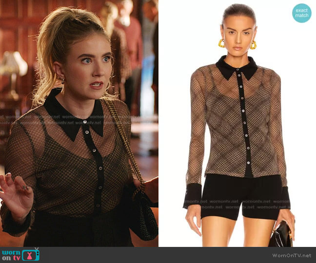 Jonathan Simkhai Tia Shimmer Button Down Top worn by Amanda Carrington (Eliza Bennett) on Dynasty