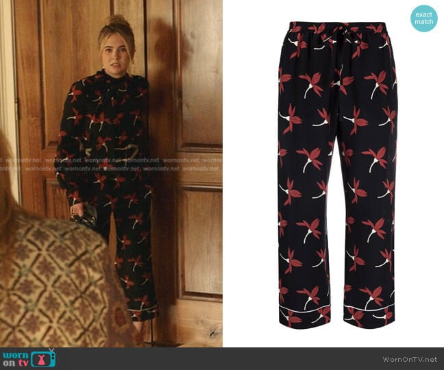 Valentino Fairy Flowers Print Cropped Trousers worn by Amanda Carrington (Eliza Bennett) on Dynasty