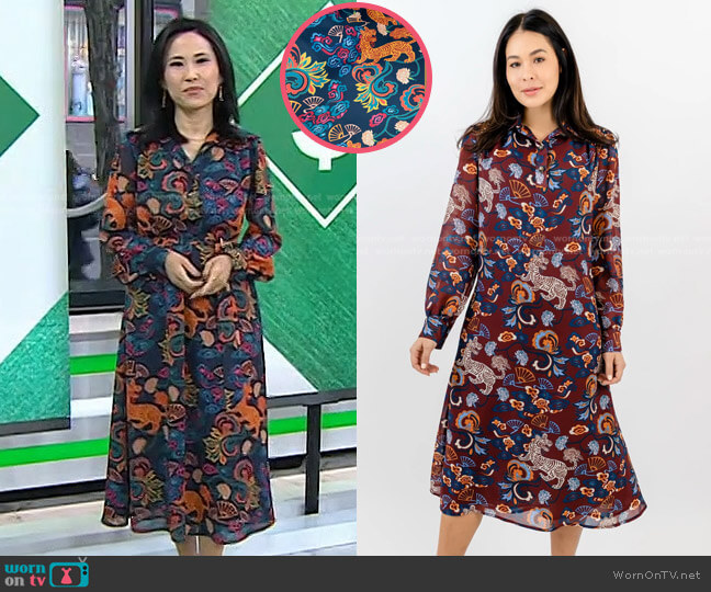 Gravitas Yamei Dress in Navy Tiger Print worn by Vicky Nguyen on Today