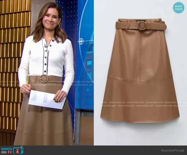 Zara Cape Skirt with Belt worn by Rebecca Jarvis on Good Morning America