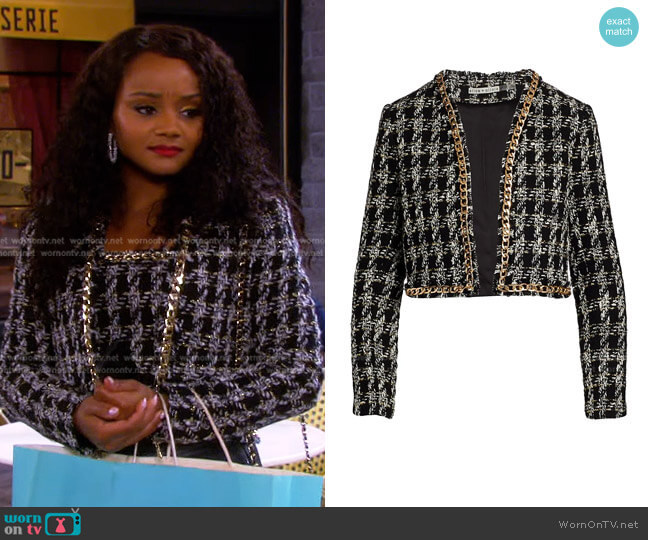 Alice + Olivia Zeta Cropped Jacket worn by Chanel Dupree (Raven Bowens) on Days of our Lives