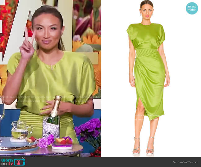 Zhivago Bond Stitched-Waist Satin Midi Dress worn by Jeannie Mai on The Real