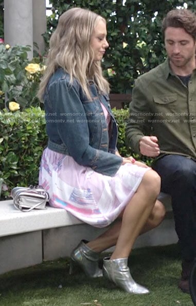 Abby’s pink brushstroke print skirt on The Young and the Restless