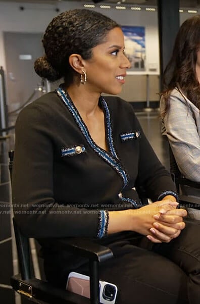 Adriana Diaz’s black fringed trim cardigan on CBS Mornings