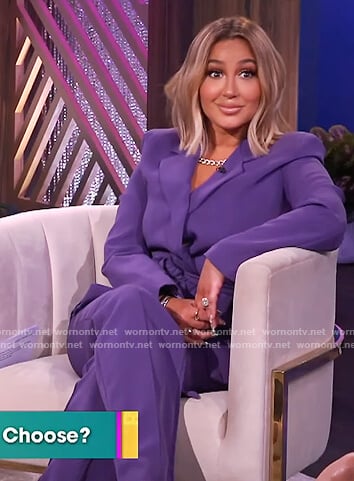 Adrienne’s purple belted blazer and pants on The Real