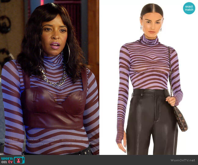 AFRM Zadie Turtleneck Top In Violet Wave worn by Wickie Roy (Renée Elise Goldsberry) on Girls5eva